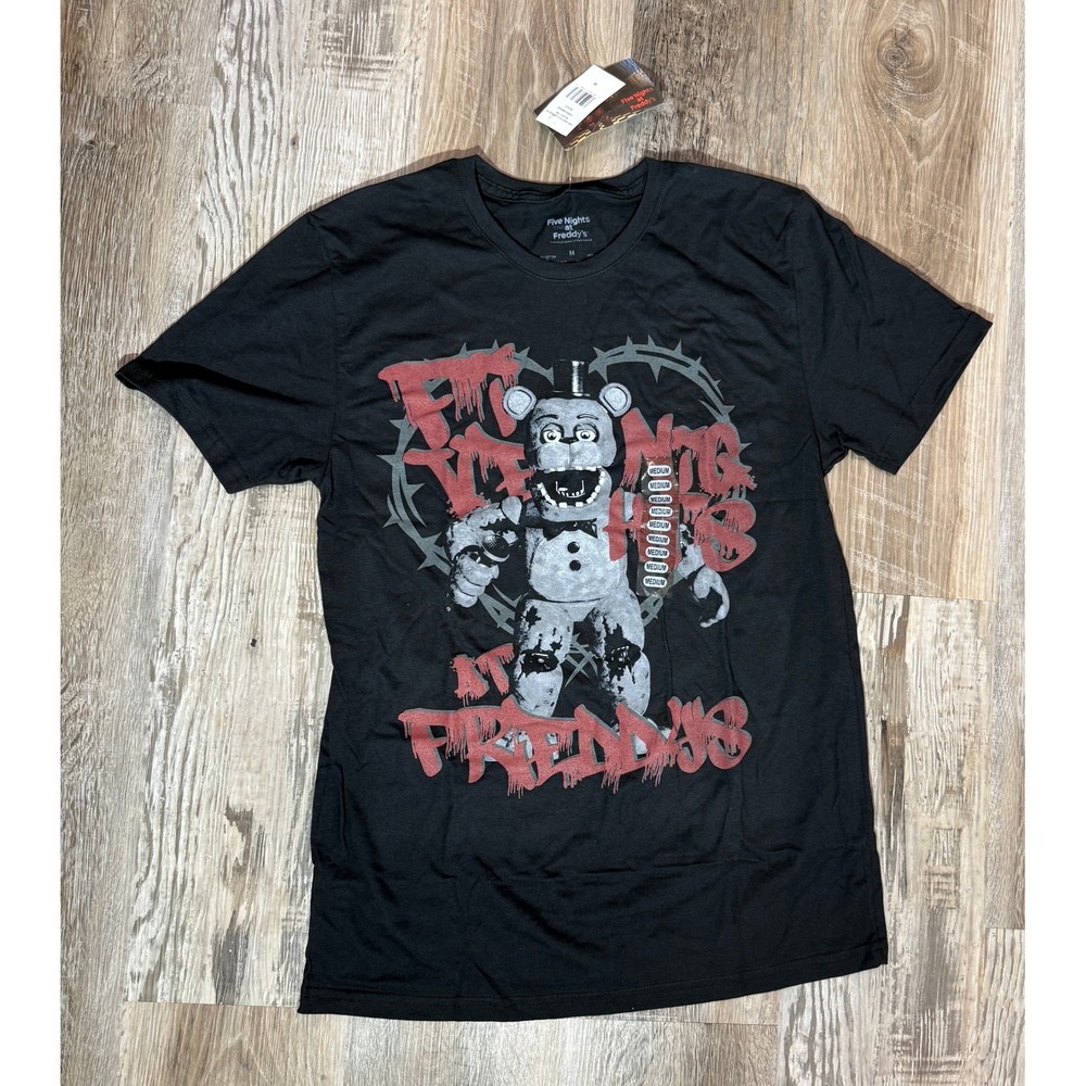 Five Nights at Freddys Graphic T-Shirt Mens Medium Black Freddy Fazbear FNAF Tee